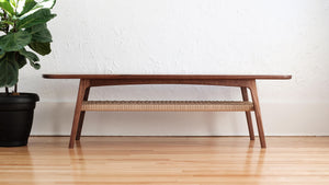 Danish cord, walnut, coffee table, modern, scandanavian, mid century, paper cord weave, moller, wegner