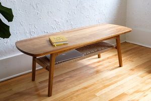 Mid Century Modern Coffee Table with Danish Cord Shelf