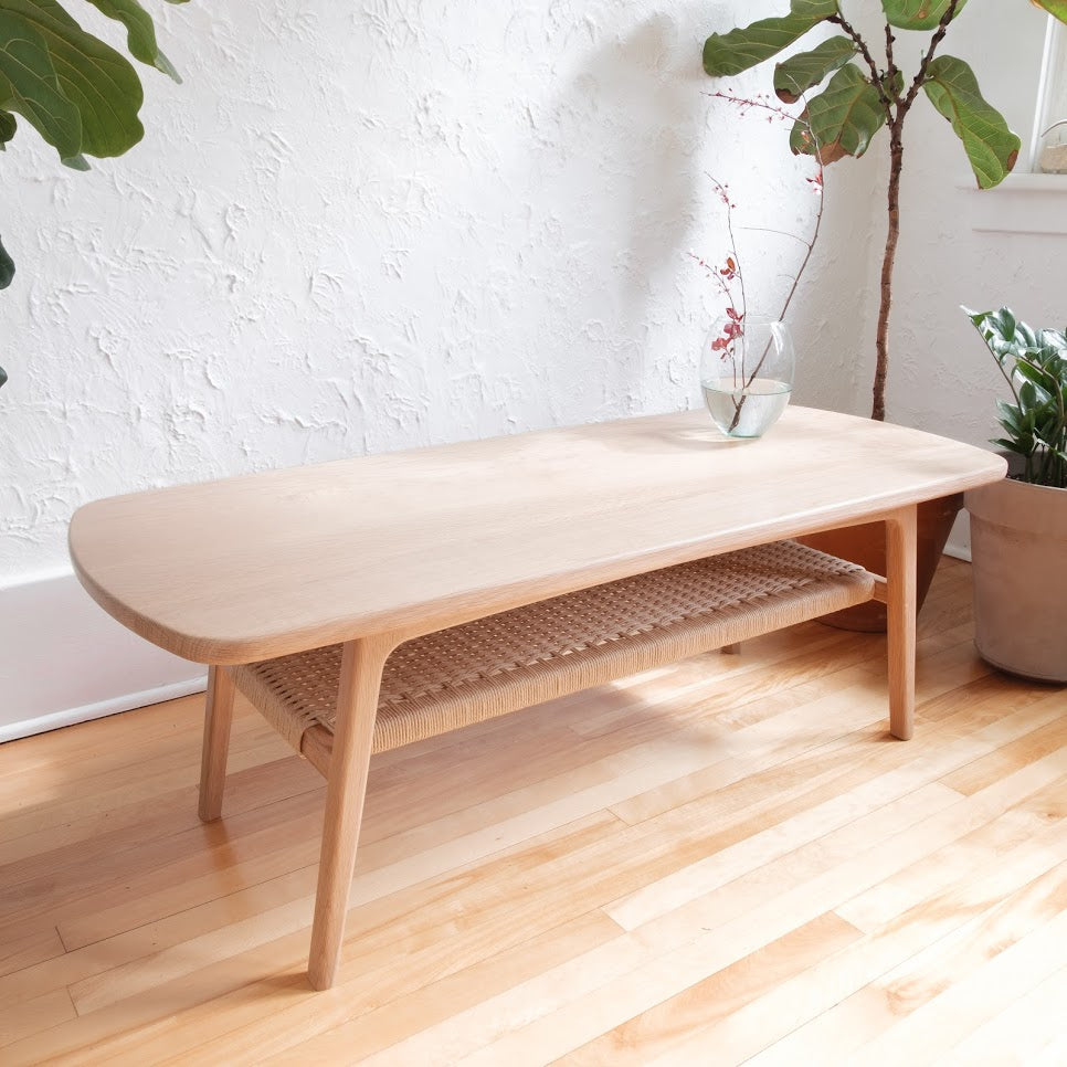 Mid Century Modern Coffee Table with Danish Cord Shelf